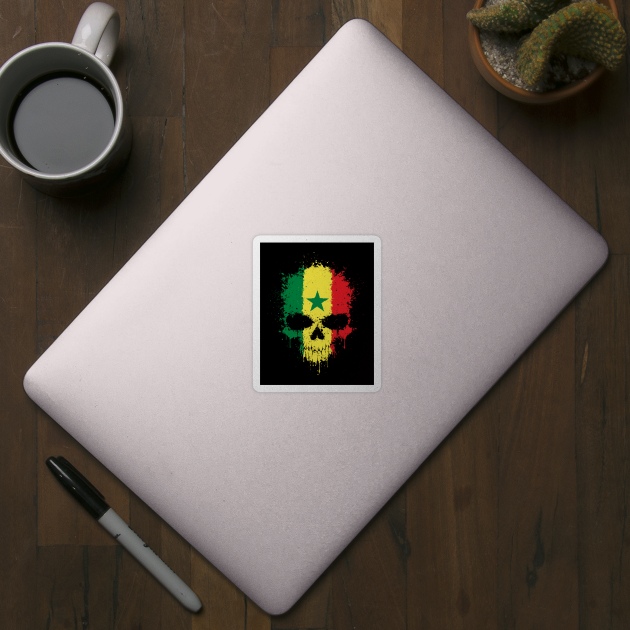 Chaotic Senegal Flag Splatter Skull by jeffbartels